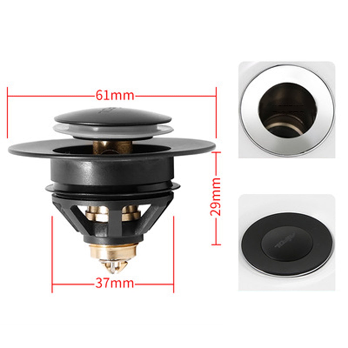 Universal Wash Basin Bounce Drain Filter Vanity Sink Bathtub Plug Bathroom 37 to 40mm Black