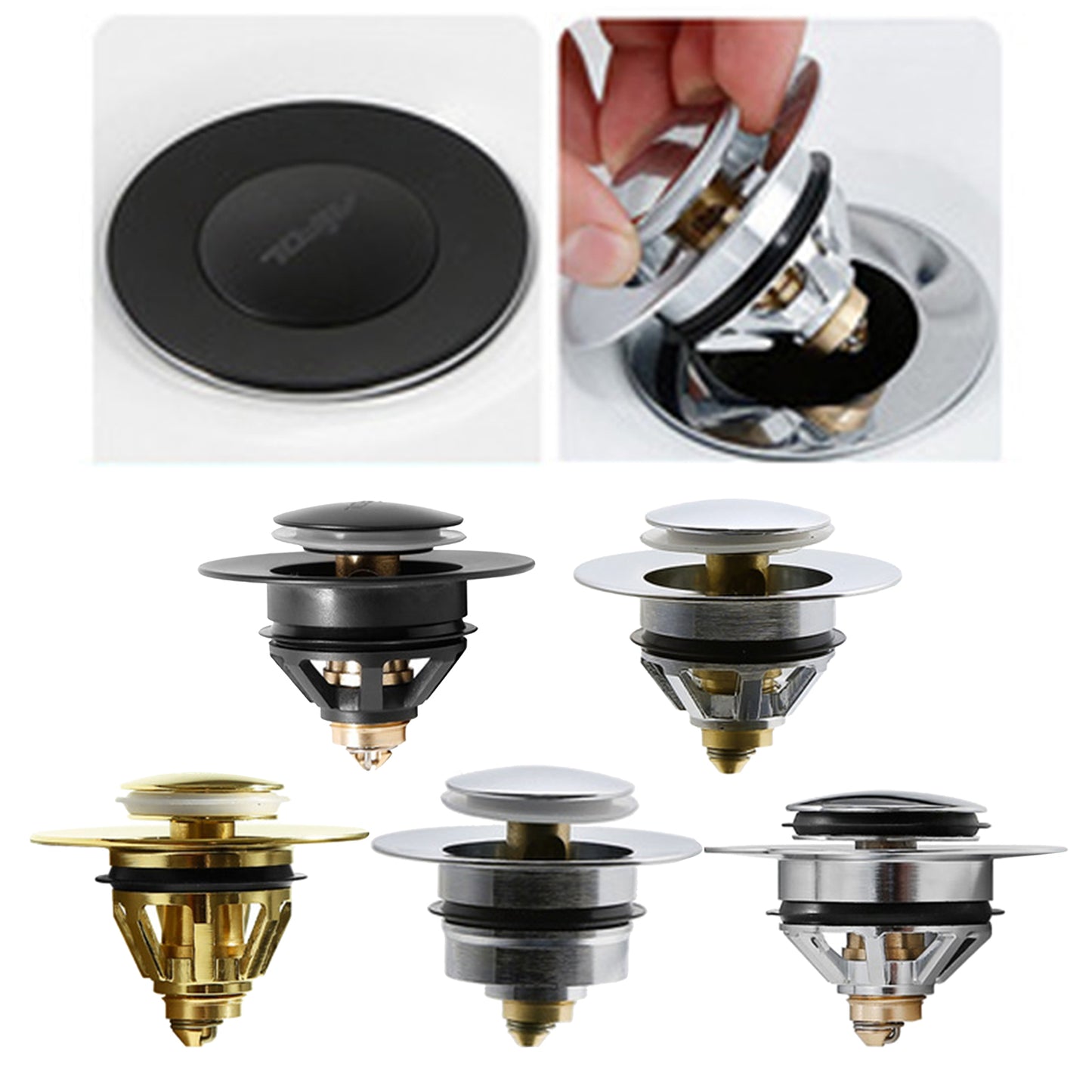 Universal Wash Basin Bounce Drain Filter Vanity Sink Bathtub Plug Bathroom 37 to 40mm Black