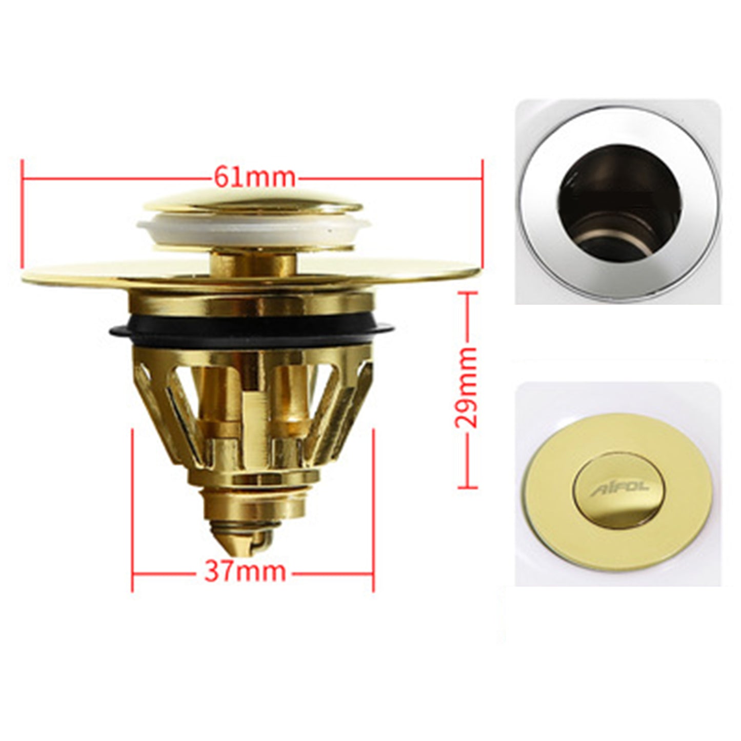 Universal Wash Basin Bounce Drain Filter Vanity Sink Bathtub Plug Bathroom 37 to 40mm Golden
