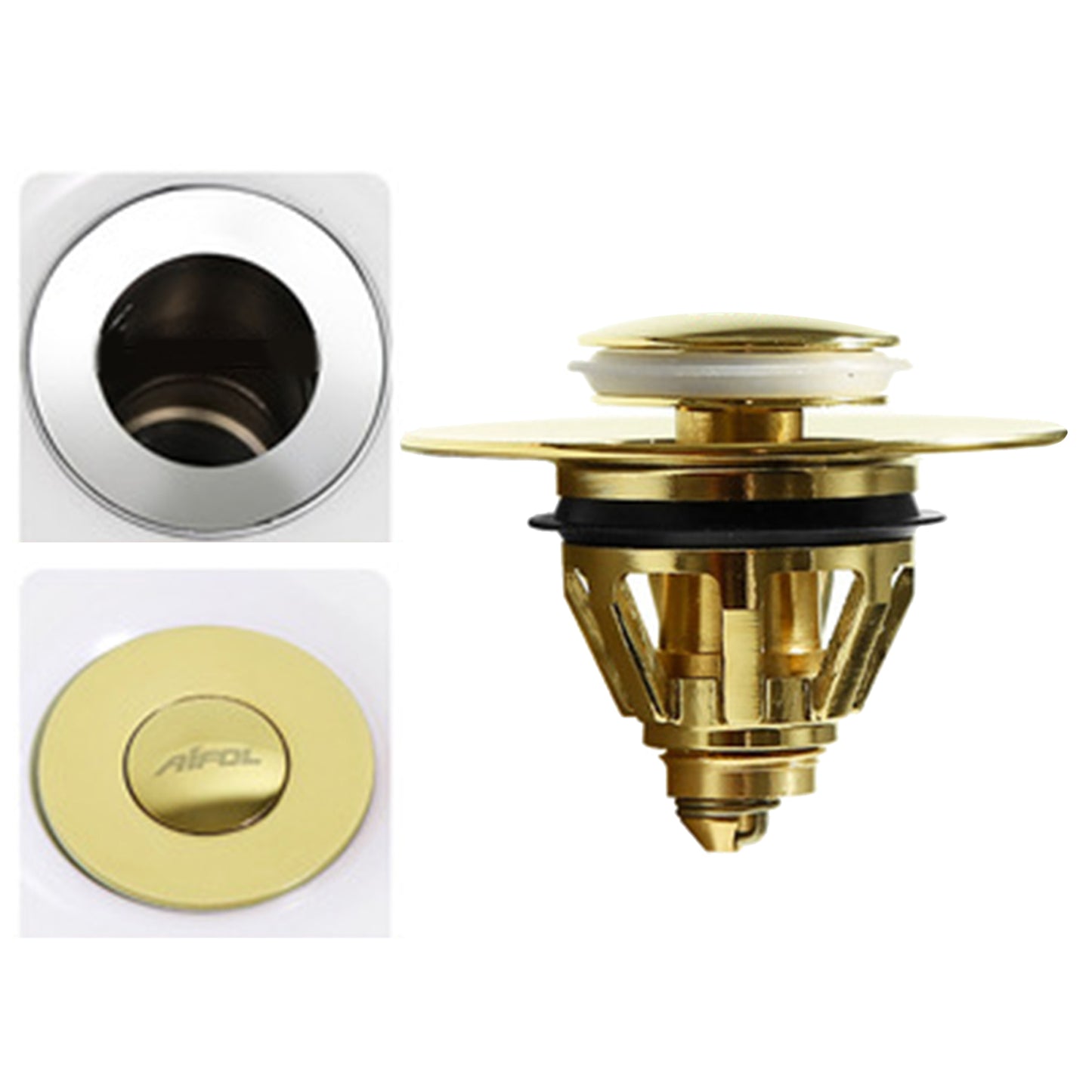 Universal Wash Basin Bounce Drain Filter Vanity Sink Bathtub Plug Bathroom 37 to 40mm Golden