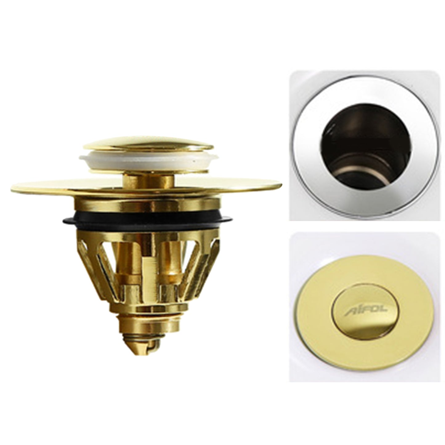 Universal Wash Basin Bounce Drain Filter Vanity Sink Bathtub Plug Bathroom 37 to 40mm Golden