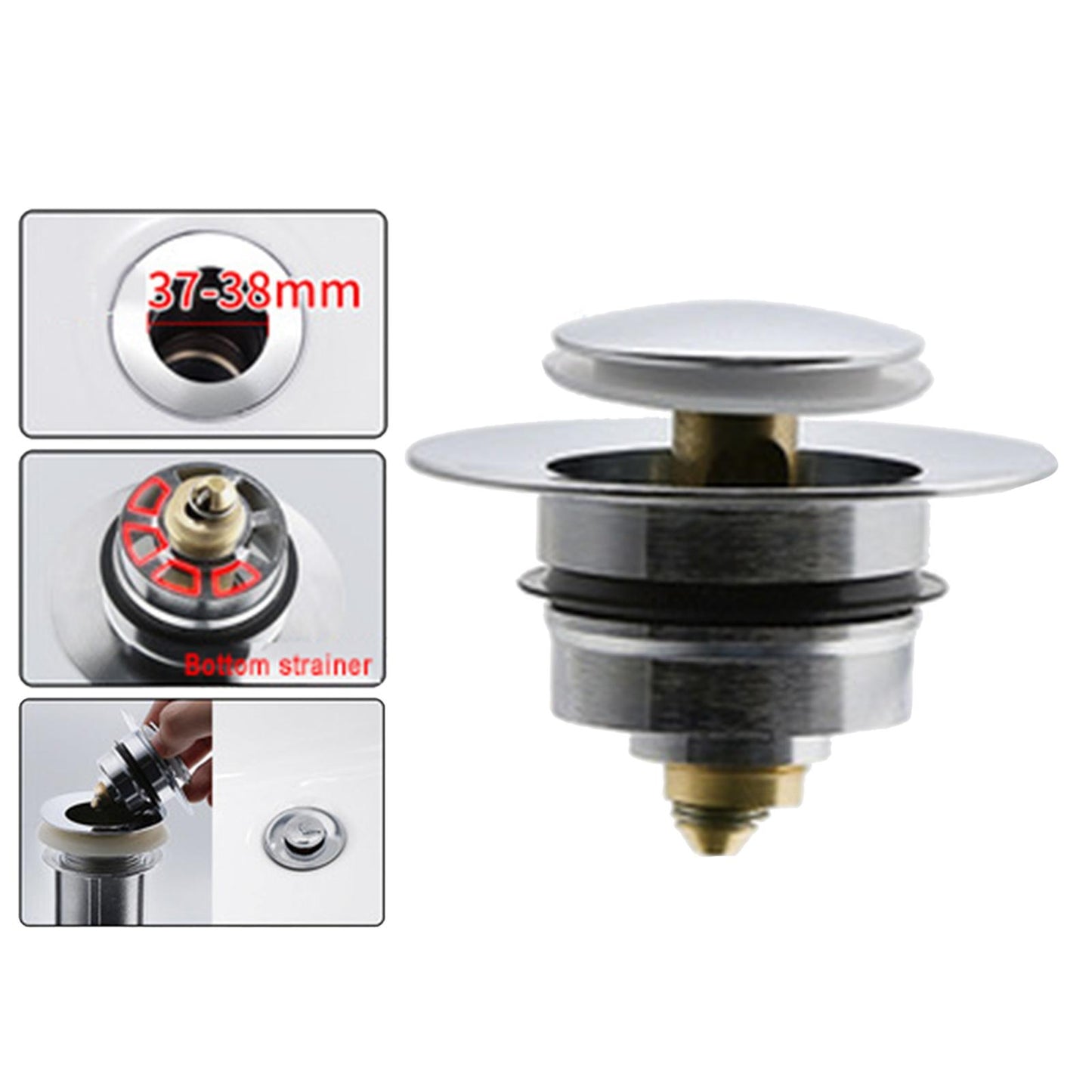 Universal Wash Basin Bounce Drain Filter Vanity Sink Bathtub Plug Bathroom 37 to 40mm Silver 2