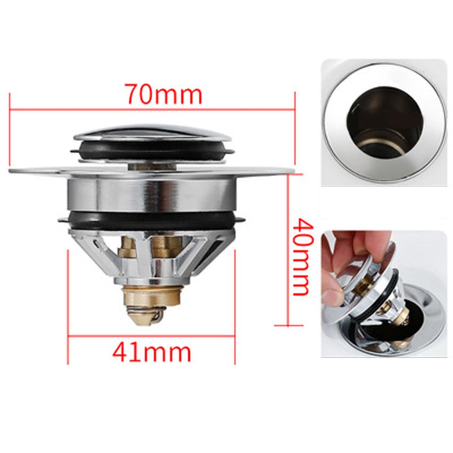 Universal Wash Basin Bounce Drain Filter Vanity Sink Bathtub Plug Bathroom 42 to 45mm Silver 3