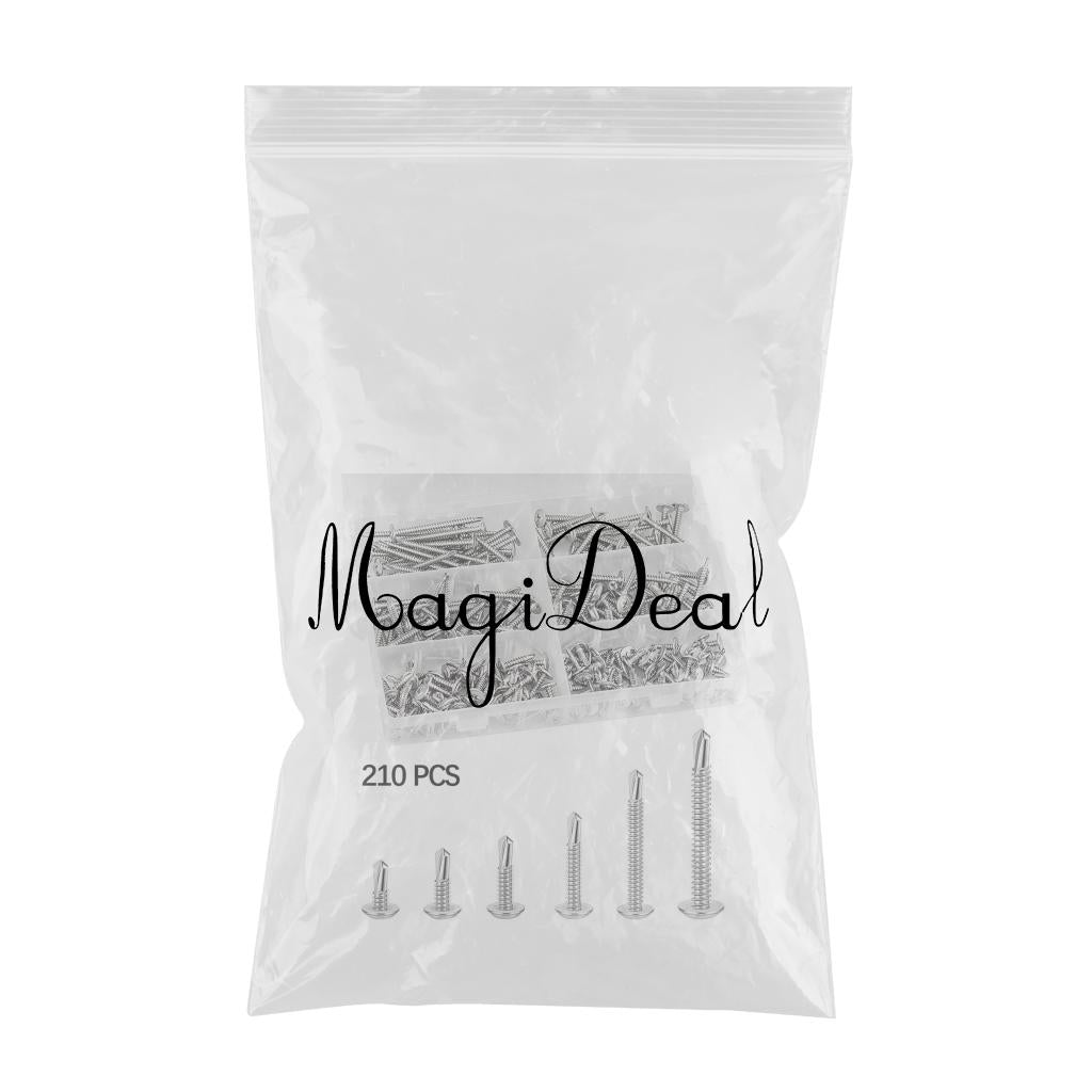 210x Self-Drilling Screws Kit 6 Sizes Cross Head Studs for Metal Repair Accs
