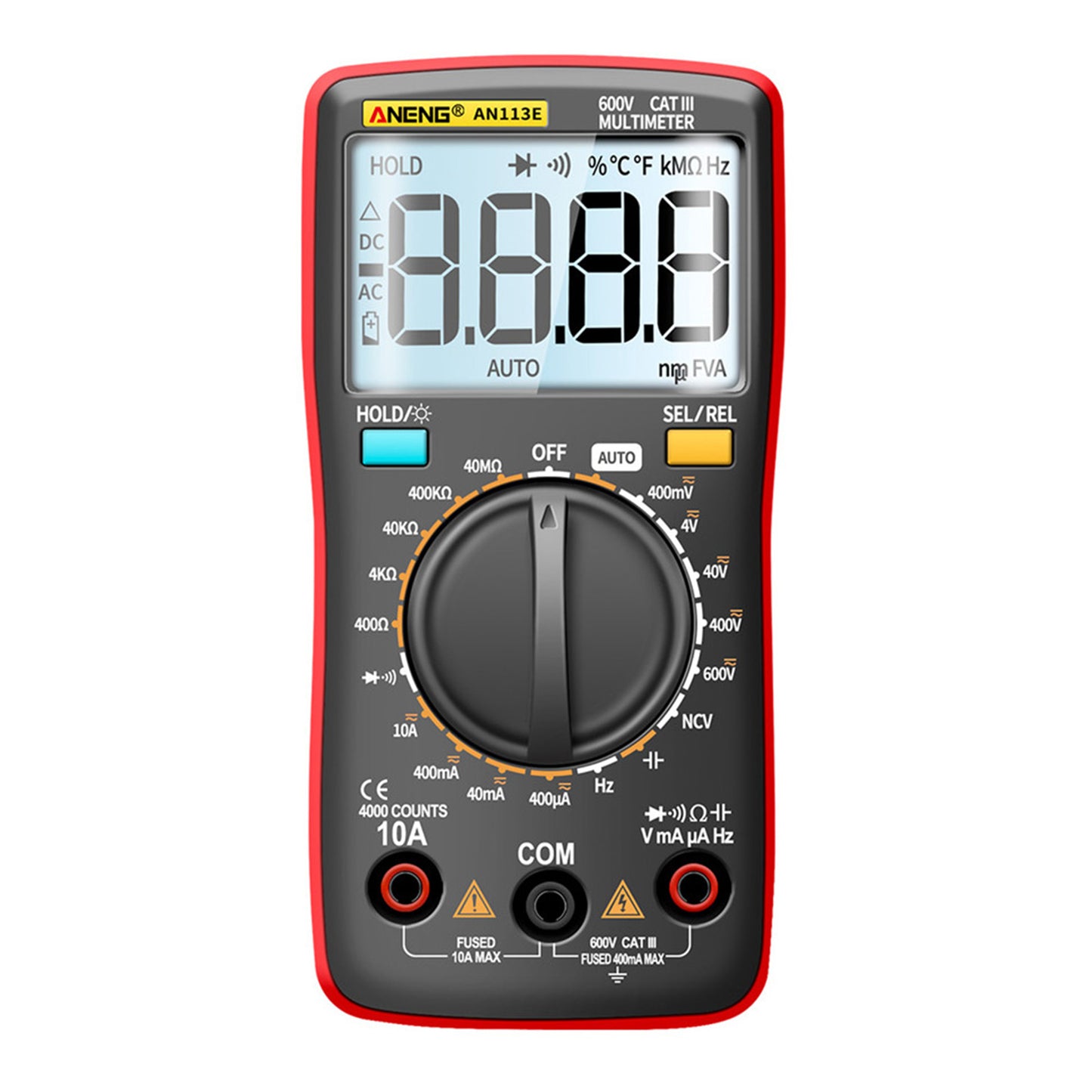 Digital Multimeter Current Resistance AC DC 0-600V Volt Circuit Tester Red
