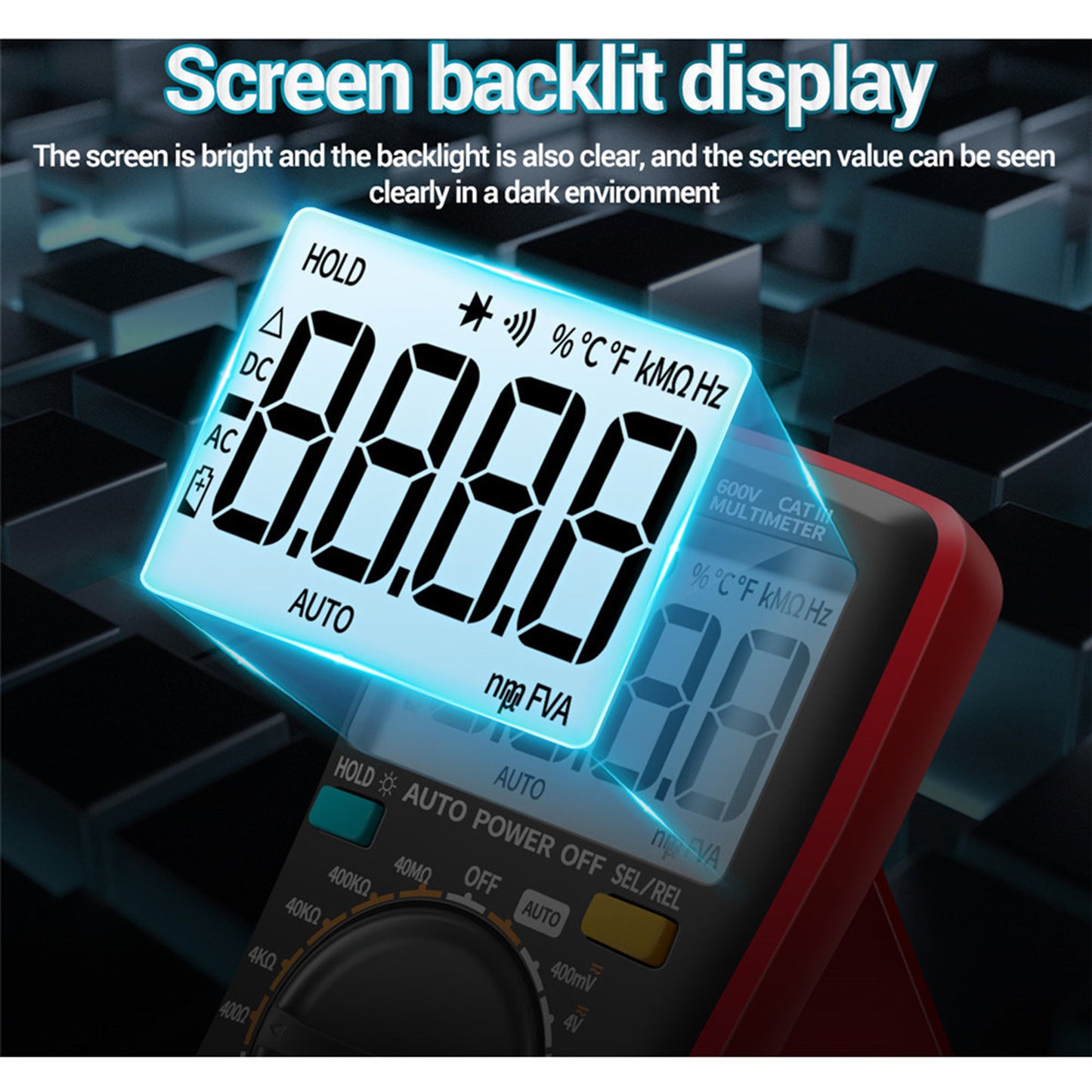 LCD Backlit Digital Multimeter Voltmeter Real-Time Volt Meter Red