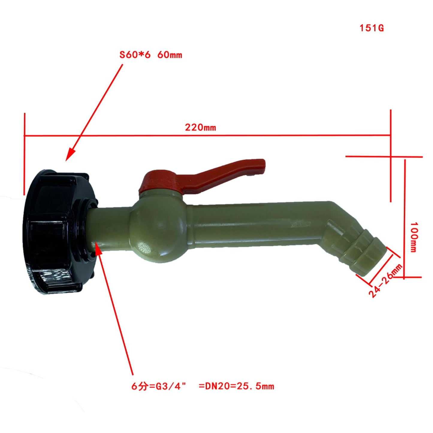 1pc IBC Tank Tap Adapter 25.5mm Replacement Valve Faucet Tool Fitting Parts
