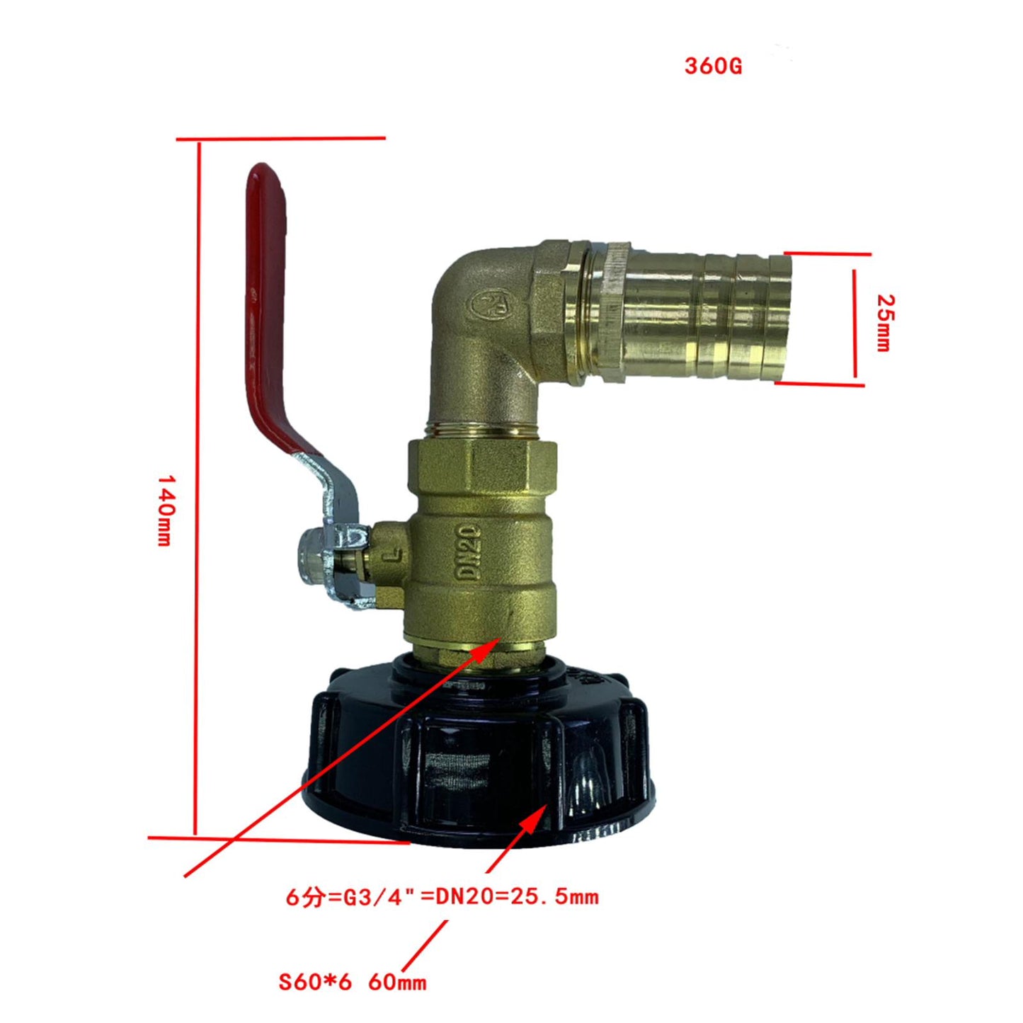 Durable IBC Tote Adapter Garden Tap Ball Valve Joint Faucet Accessories 25mm 90 Degree