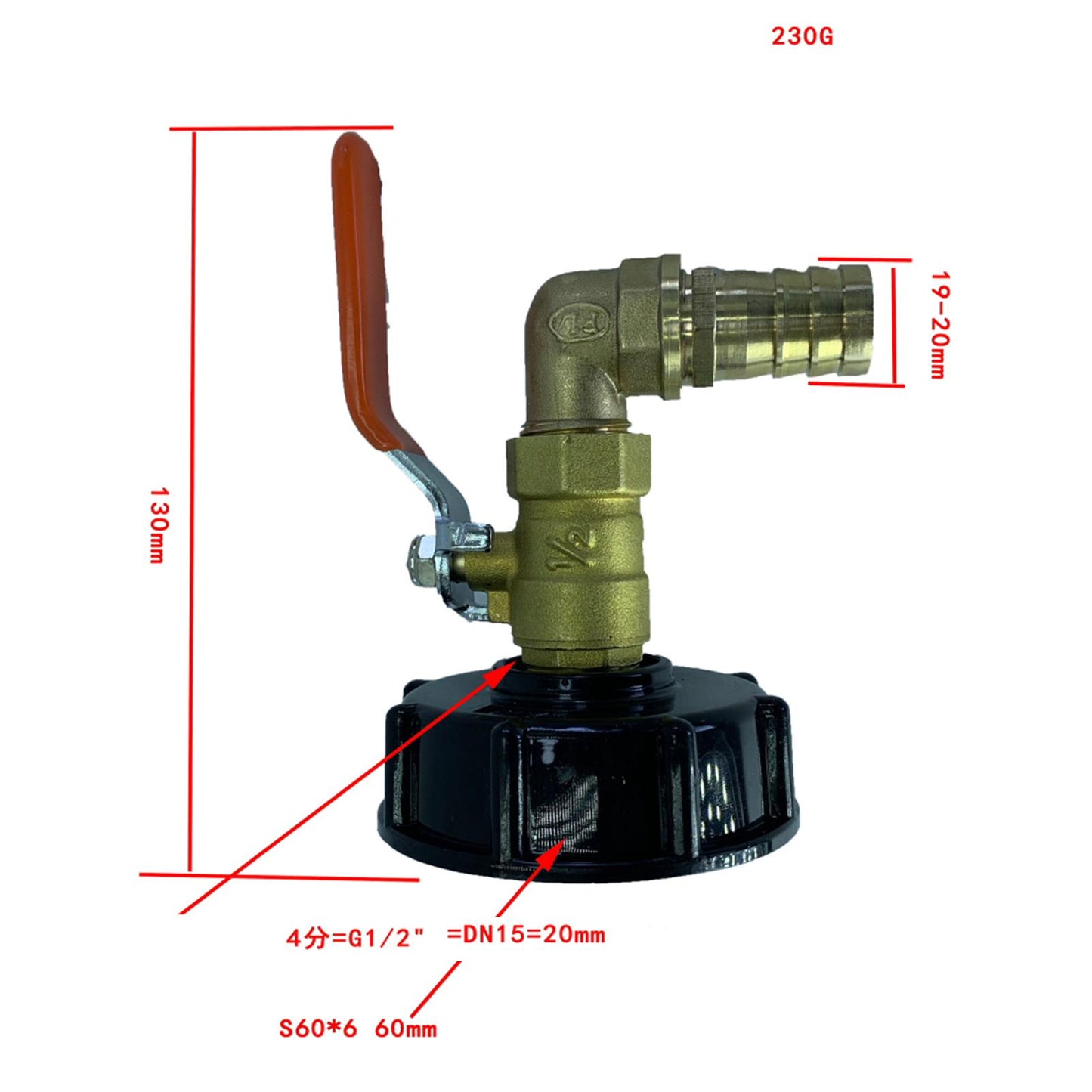 Durable IBC Tote Adapter Garden Tap Ball Valve Joint Faucet Accessories 20mm 90 Degree
