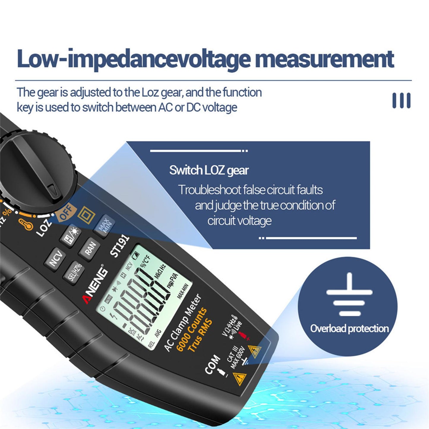 LCD Multimeter Capacitance AC DC Clamp Test Meter 6000 Count for Electronic