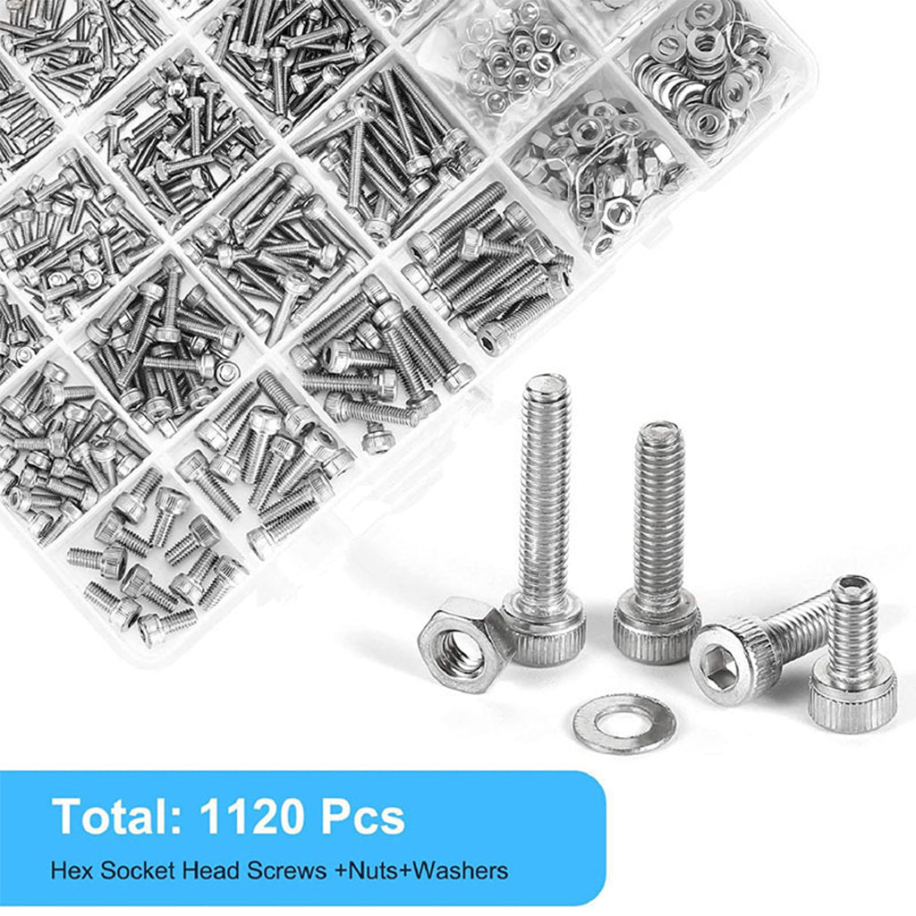 1120xStainless Steel Screws Bolts and Nuts Assortment M2 M2.5 M3 M4 Hex Head