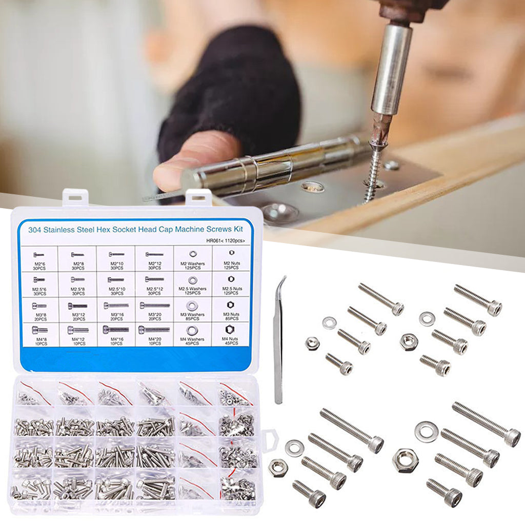 1120xStainless Steel Screws Bolts and Nuts Assortment M2 M2.5 M3 M4 Hex Head