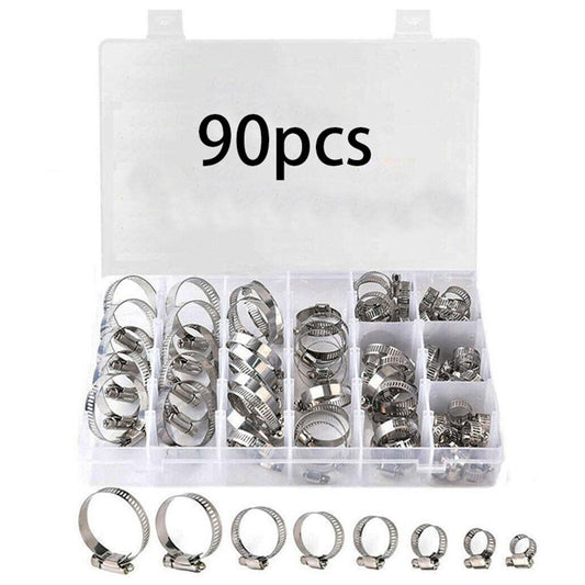 Adjustable Hose Clamps 8 Sizes Pack of 90 Set Easy to Install Oil Pipes