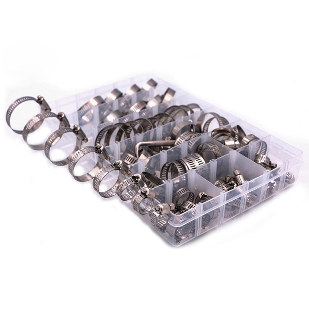 Adjustable Hose Clamps 8 Sizes Pack of 90 Set Easy to Install Oil Pipes