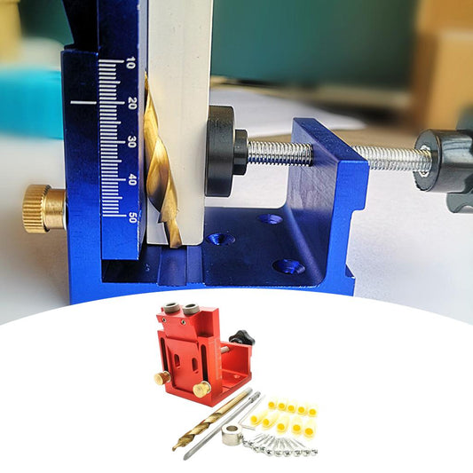 Adjust Pocket Hole Jig Kits Oblique Drill Tool Carpenter Woodworking Locator Red 1 drill bit