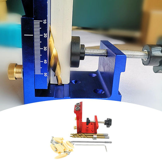 Adjust Pocket Hole Jig Kits Oblique Drill Tool Carpenter Woodworking Locator Red 2 drill bit