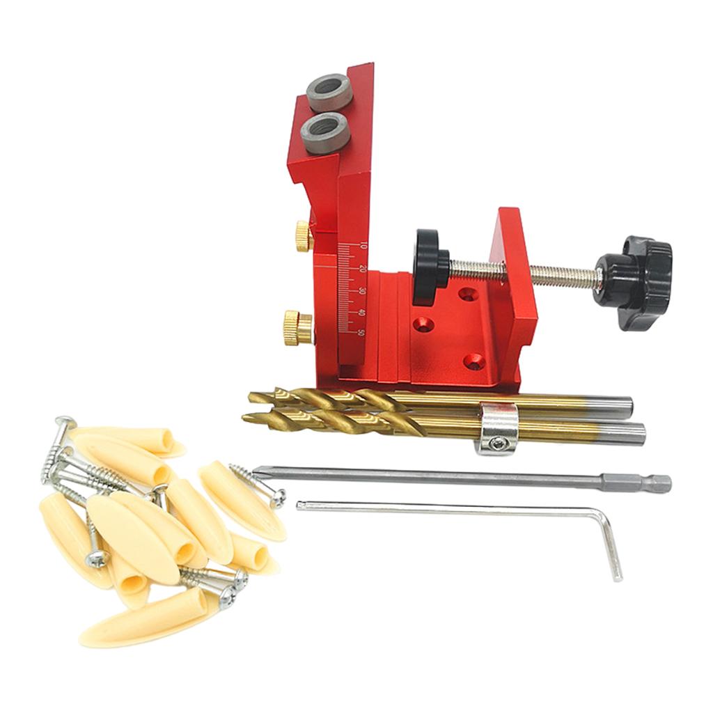 Adjust Pocket Hole Jig Kits Oblique Drill Tool Carpenter Woodworking Locator Red 2 drill bit