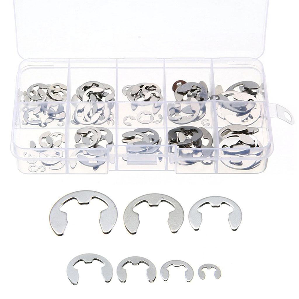 120Pcs 304 Stainless Steel E-Clip Retaining Circlip Assortment Kit 1.5-10mm