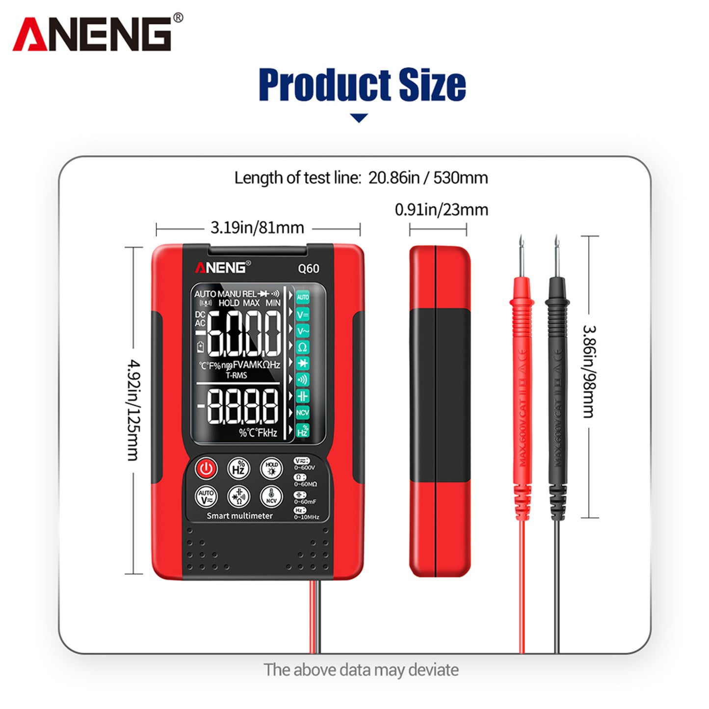 Digital Multimeter High Precision Tester 6000 Counts Volt Meter with Lanyard Red