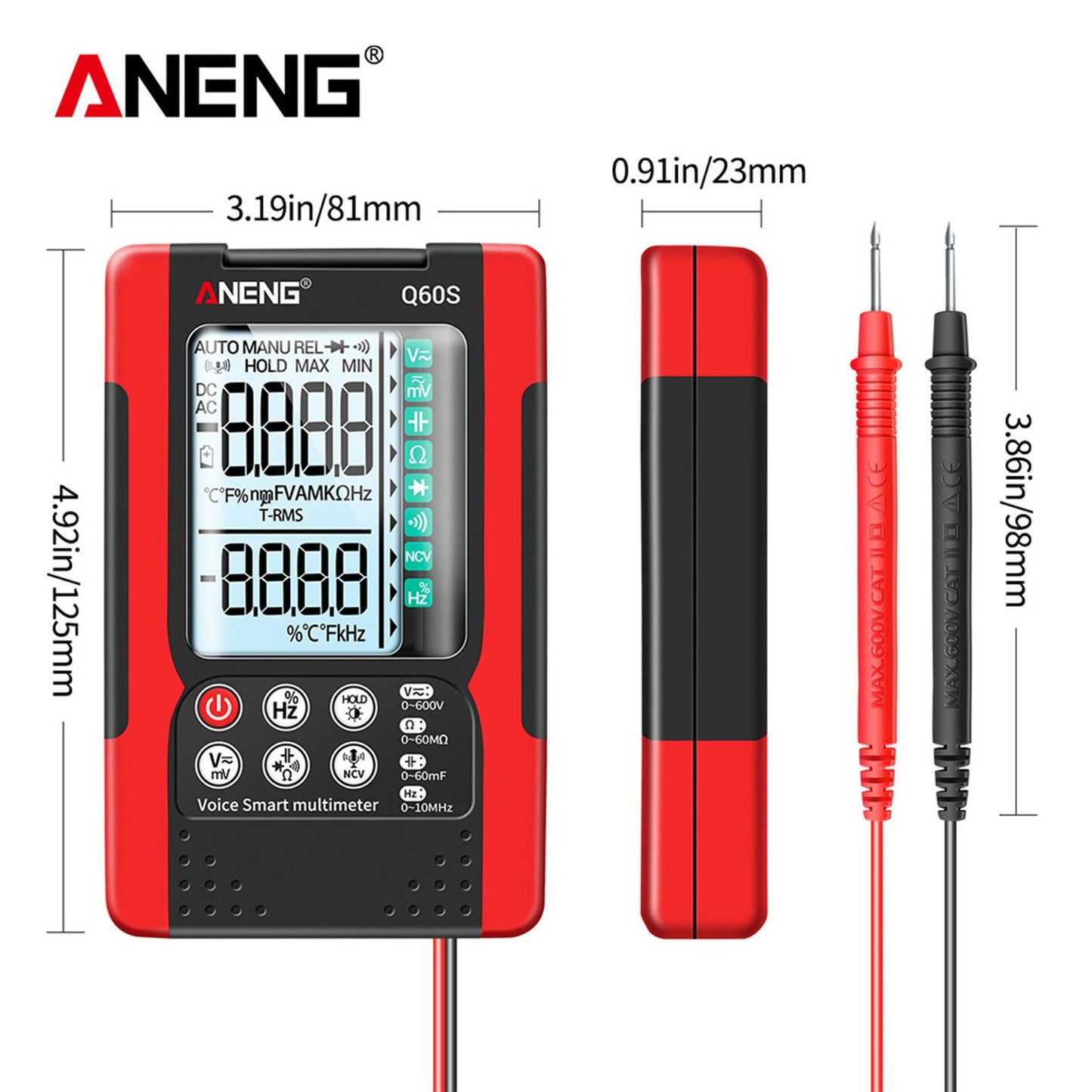 Digital Multimeter High Precision Tester 6000 Counts Volt Meter with Lanyard Red Voice Control