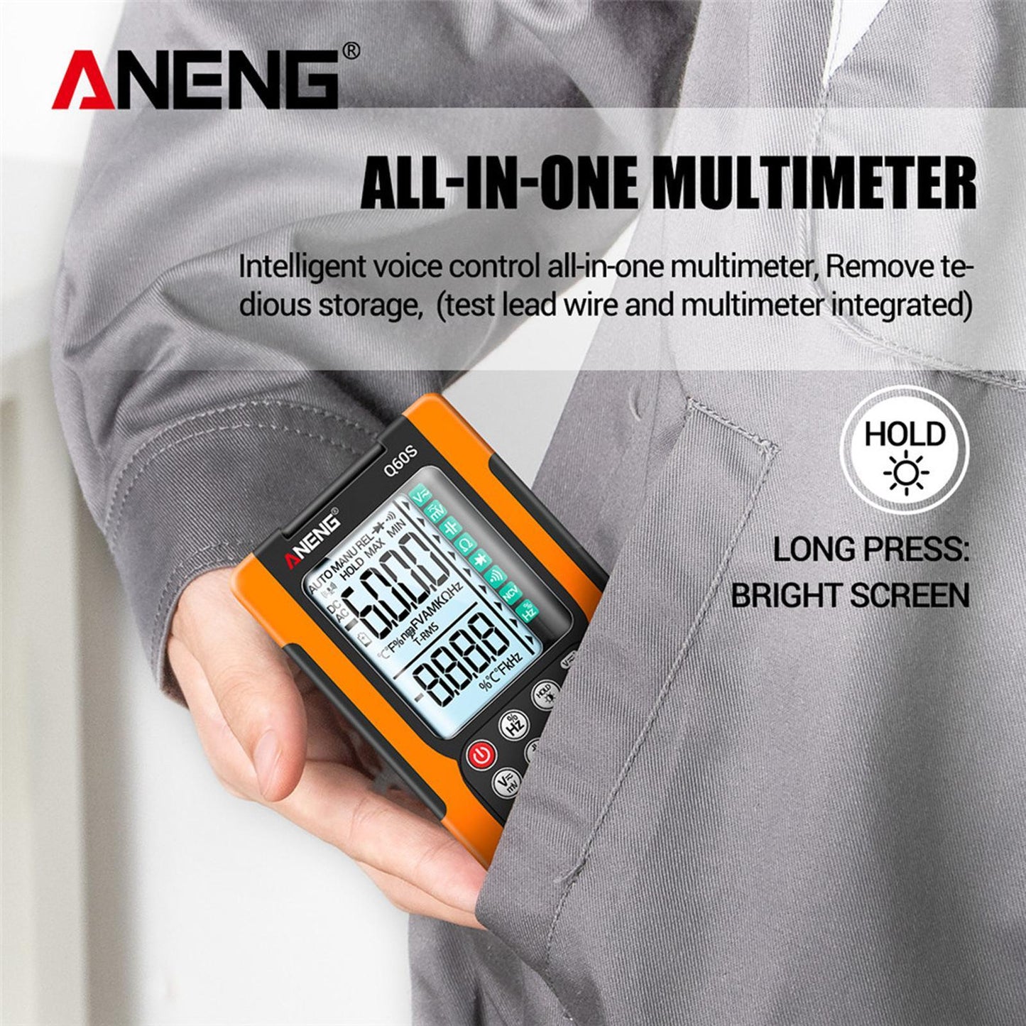 Digital Multimeter High Precision Tester 6000 Counts Volt Meter with Lanyard Yellow Voice Control