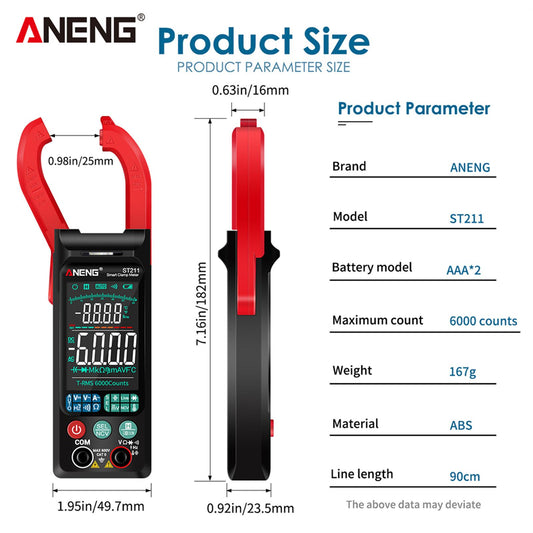 ST211 Digital Clamp Meter Tester AC / DC Voltage Current 6000 Counts Red