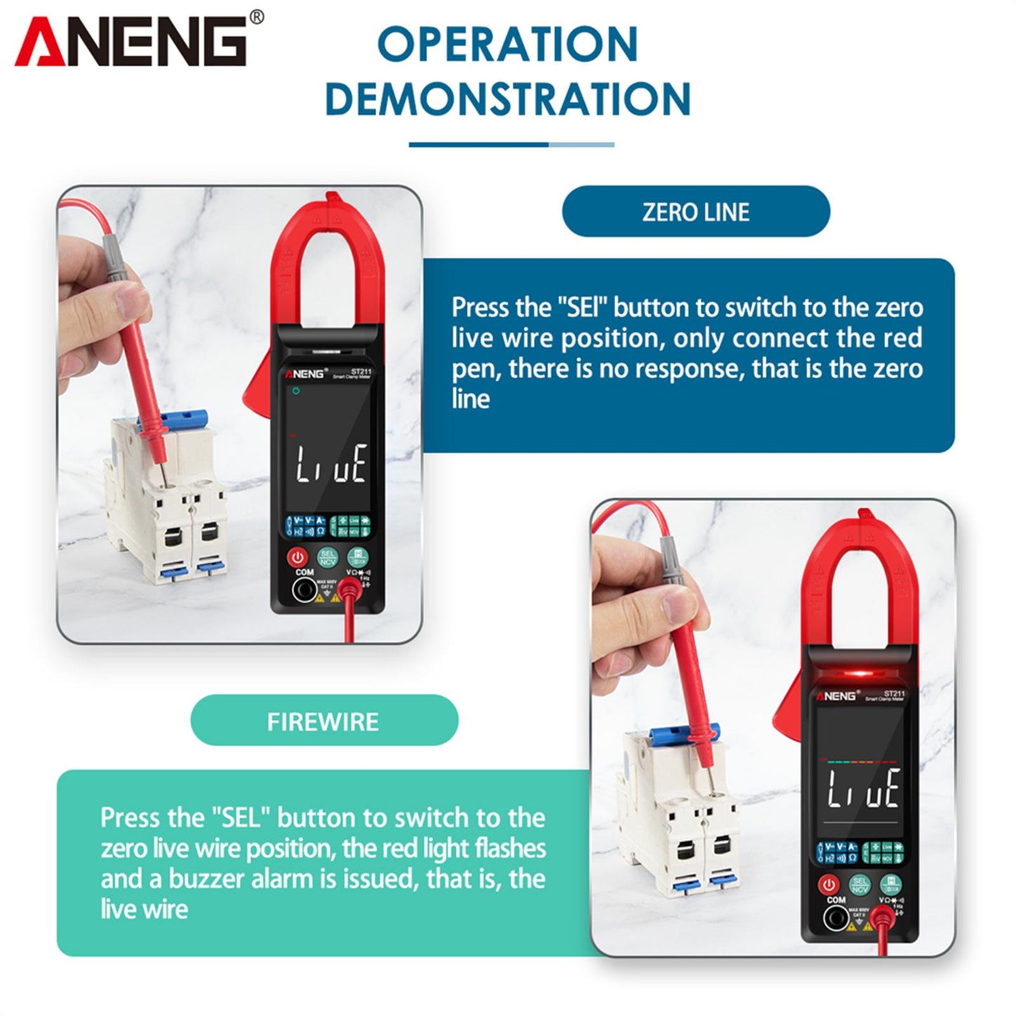 ST211 Digital Clamp Meter Tester AC / DC Voltage Current 6000 Counts Red