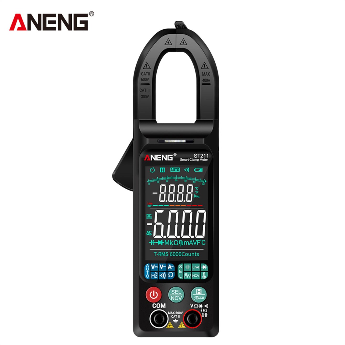 ST211 Digital Clamp Meter Tester AC / DC Voltage Current 6000 Counts Black