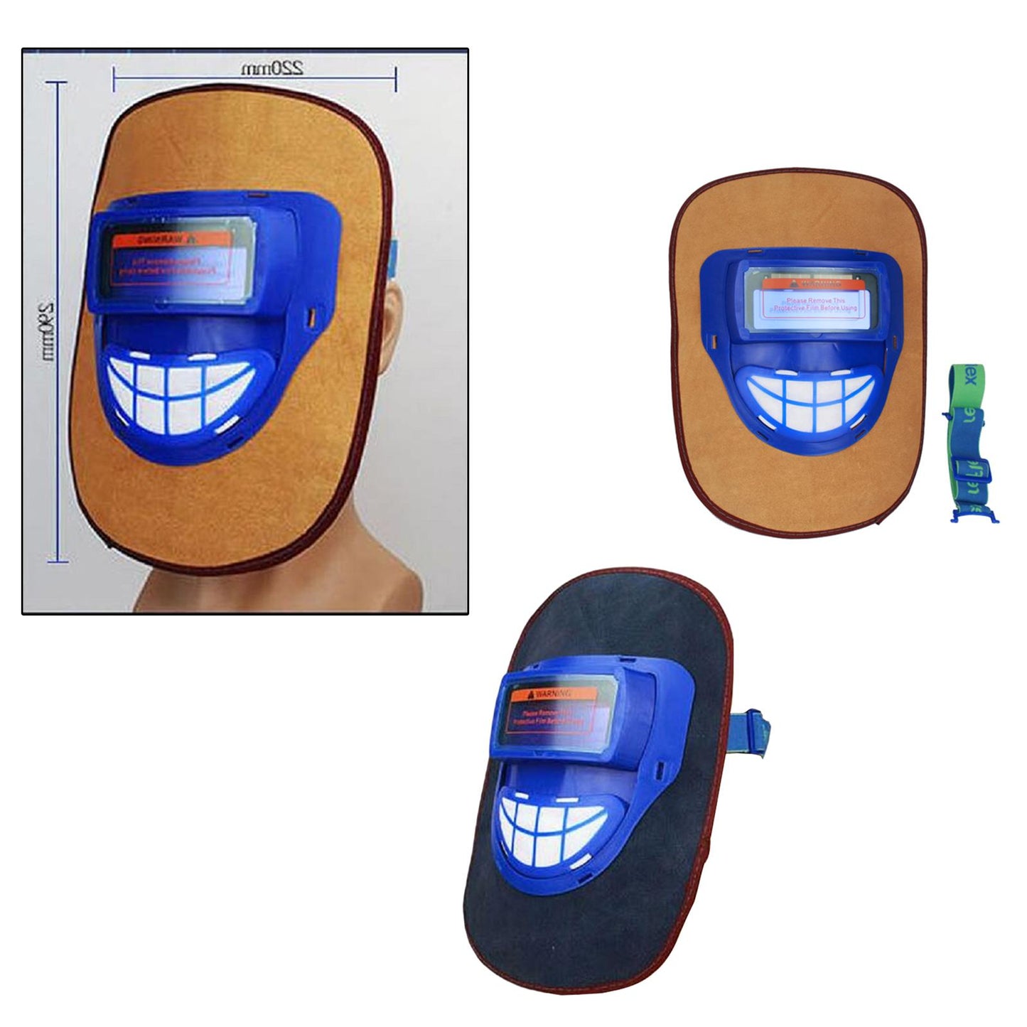 Leather Electric Welding Mask Argon Arc Auto Darkening Welder Helmet Brown