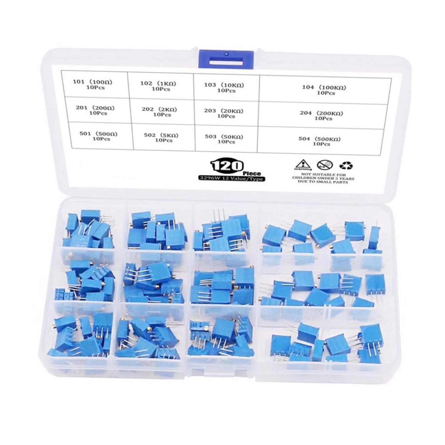 120 Pieces Trimmer Potentiometer 3296W Multiturn Variable Resistor Kit