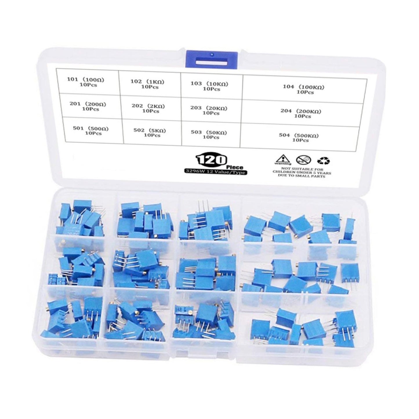 120 Pieces Trimmer Potentiometer 3296W Multiturn Variable Resistor Kit