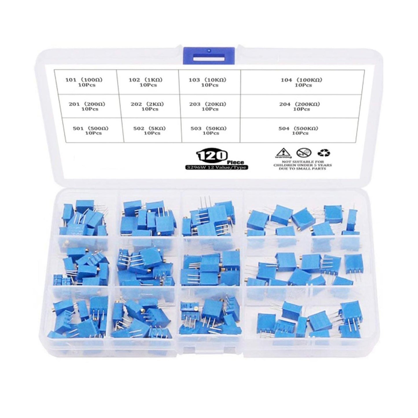 120 Pieces Trimmer Potentiometer 3296W Multiturn Variable Resistor Kit