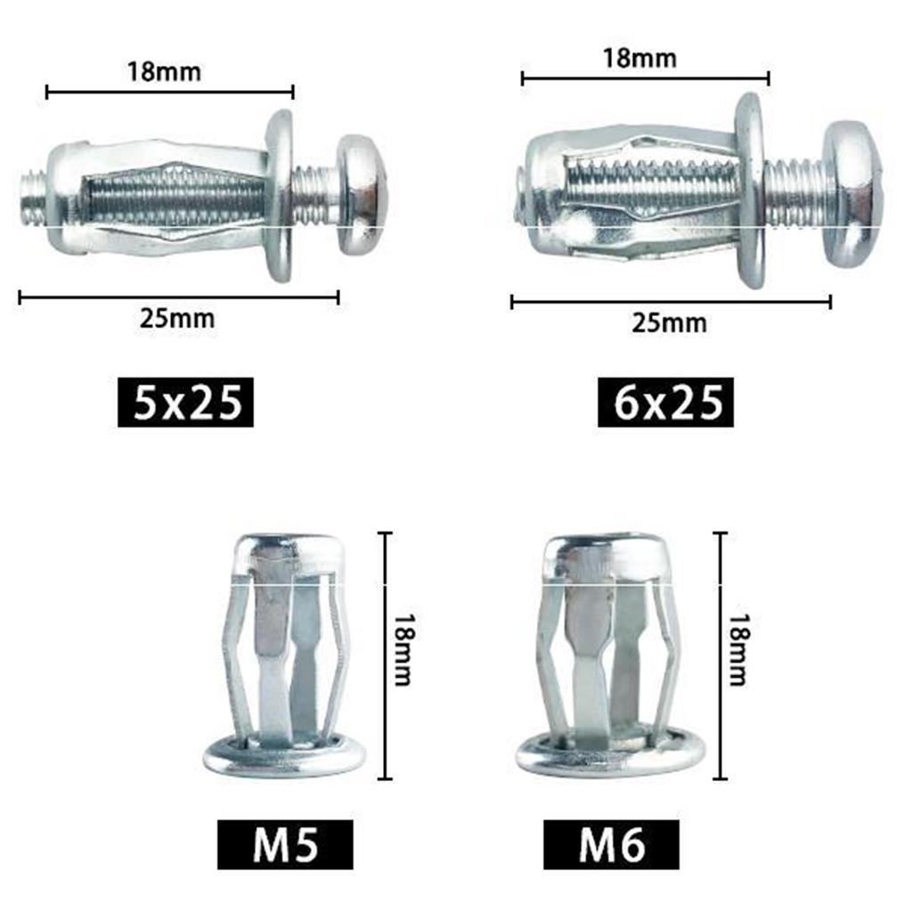 20x Jack Nuts Hollow M5 M6 Tool Nut Thins Dowels Screw Petal Nut Expansion M6x25