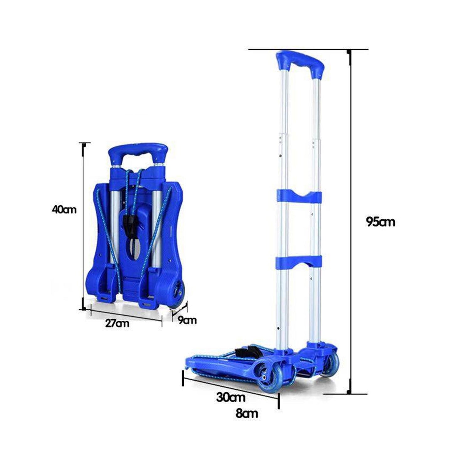 Portable Hand Trolley Cart Load 35kg 2 Wheels for Home Luggage Personal Blue