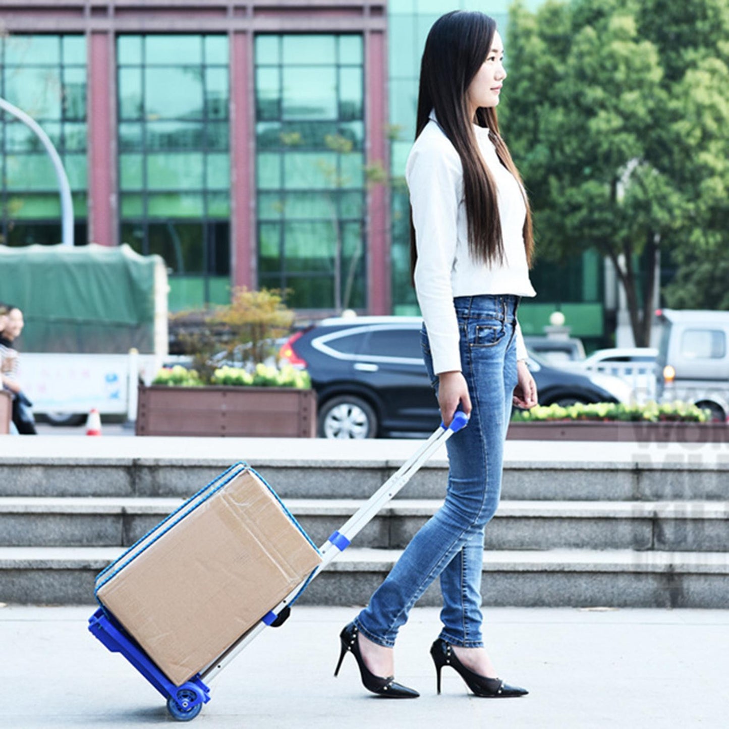 Heavy Duty Folding Hand Trolley Cart Load 35kg with Luggage Case for Luggage Blue