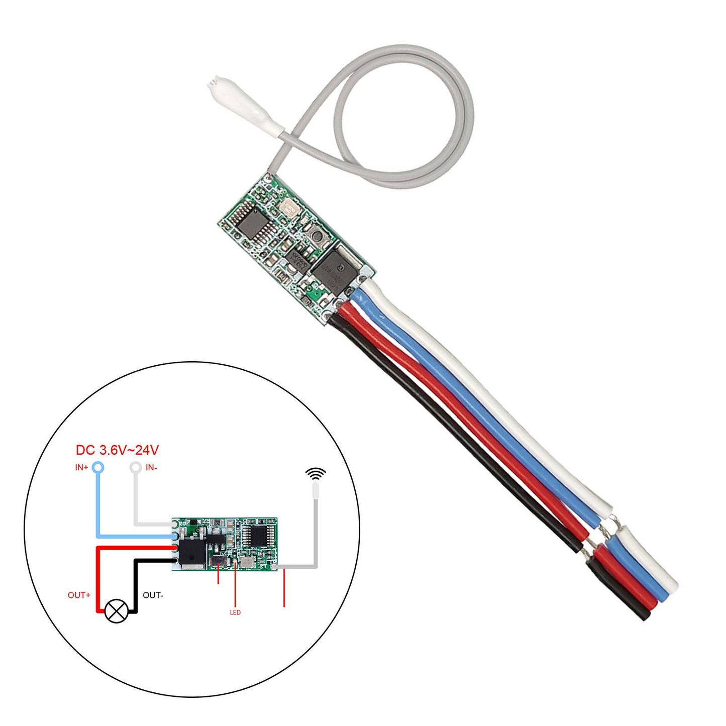 Wireless Remote Control Switch Micro Module Upgrade for LED Light Controller White Long Antenna
