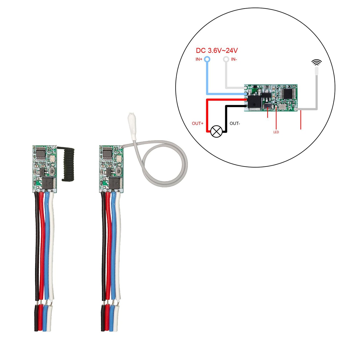 Wireless Remote Control Switch Micro Module Upgrade for LED Light Controller White Long Antenna