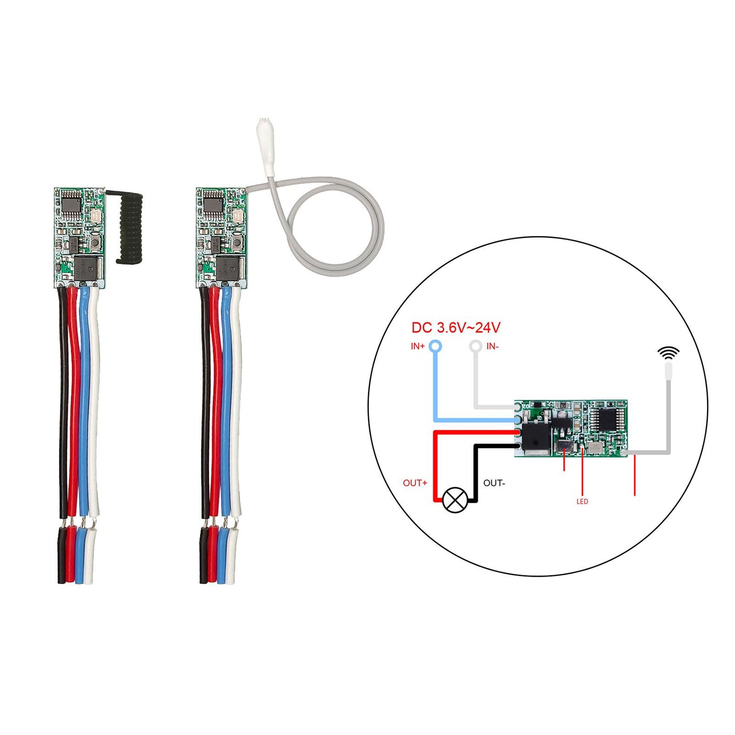 Wireless Remote Control Switch Micro Module Upgrade for LED Light Controller White Long Antenna