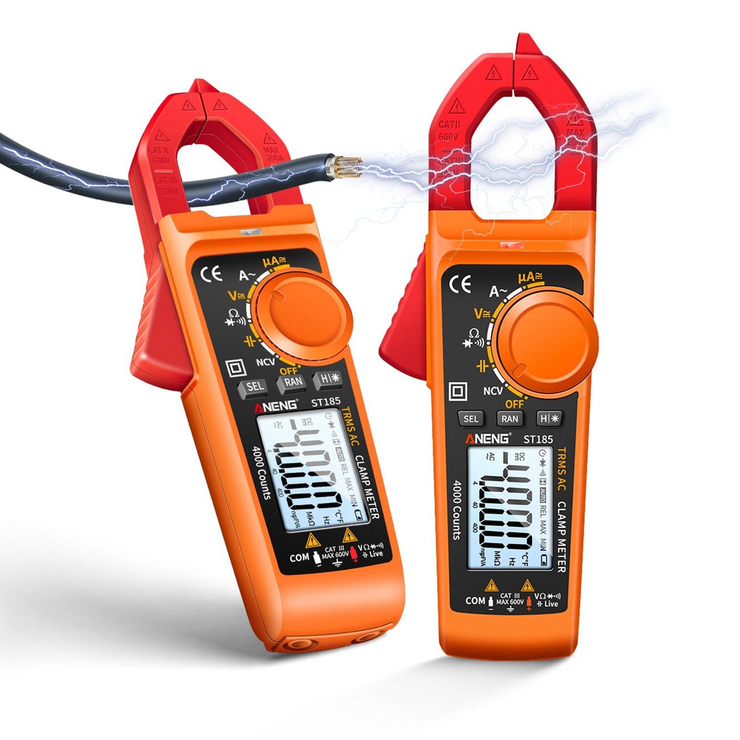 Clamp Meter Multimeter Digital Volt Current Tester LCD Screen Orange and Red