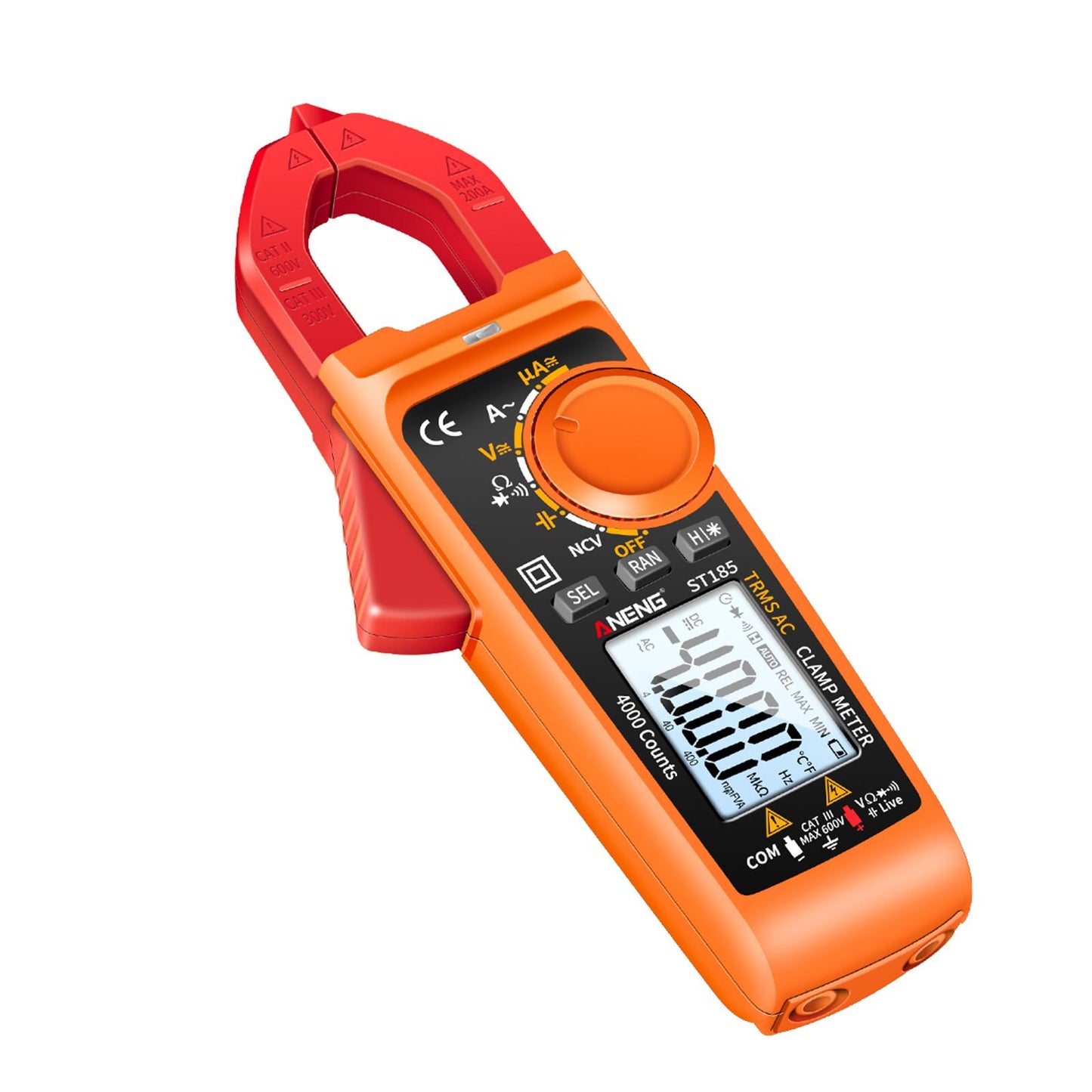 Clamp Meter Multimeter Digital Volt Current Tester LCD Screen Orange and Red