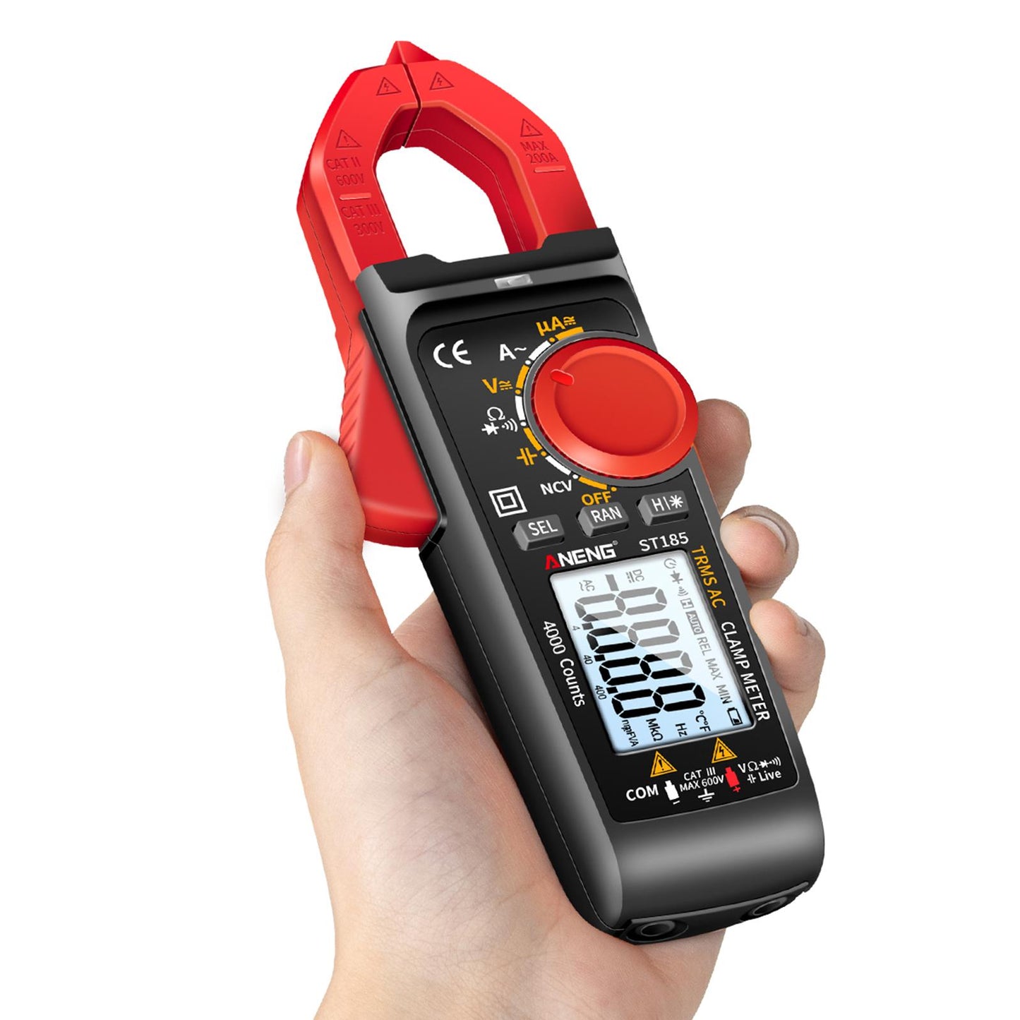 Clamp Meter Multimeter Digital Volt Current Tester LCD Screen Black and Red