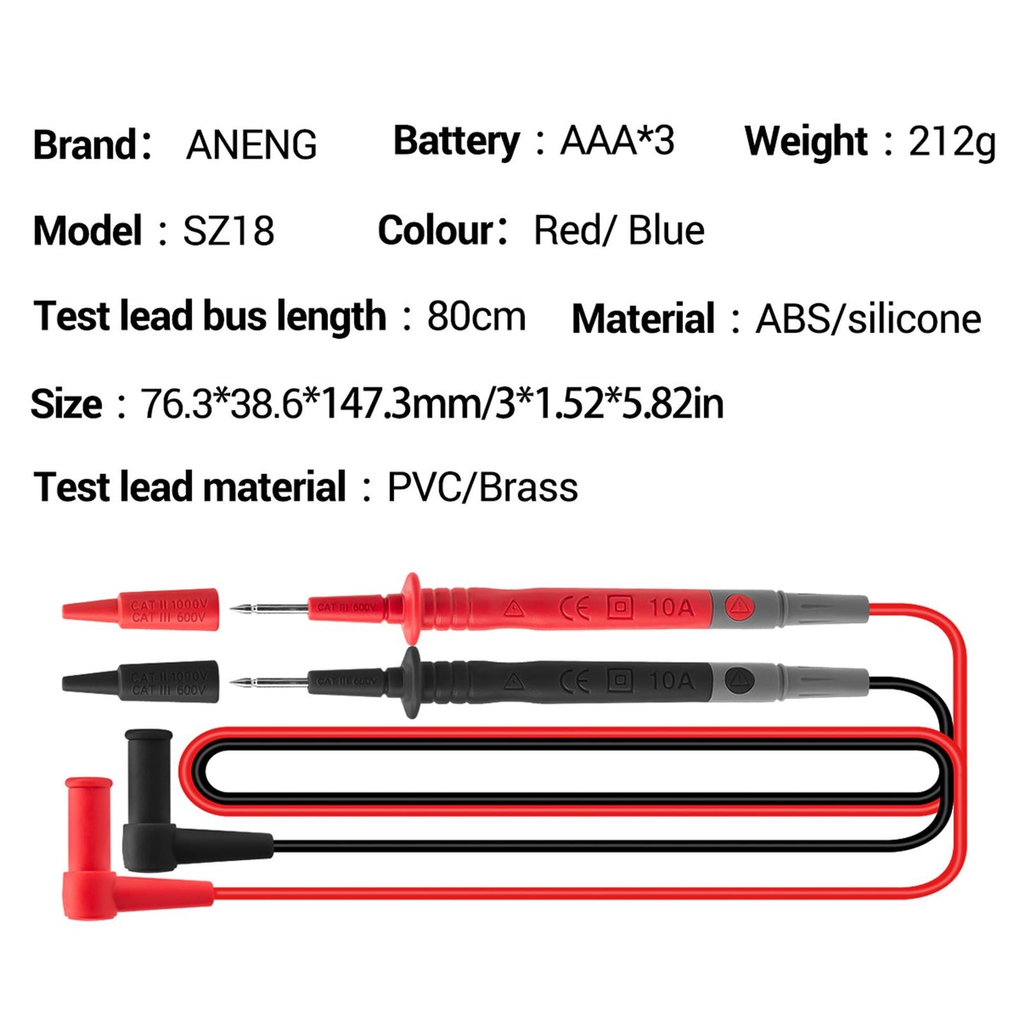 Digital Multimeter DC AC Voltmeter Resistance Detector Red SZ17