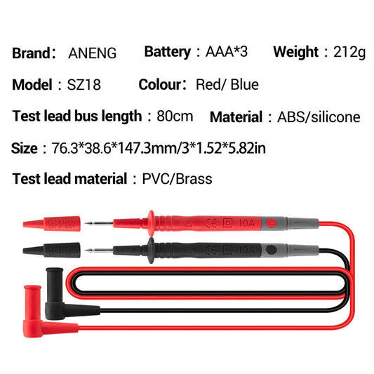 Digital Multimeter DC AC Voltmeter Resistance Detector Red SZ17