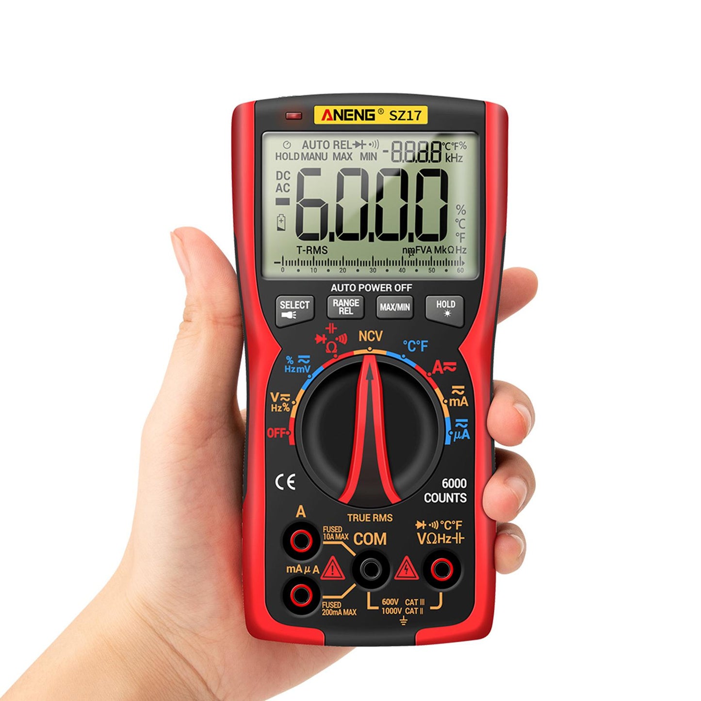 Digital Multimeter DC AC Voltmeter Resistance Detector Red SZ17
