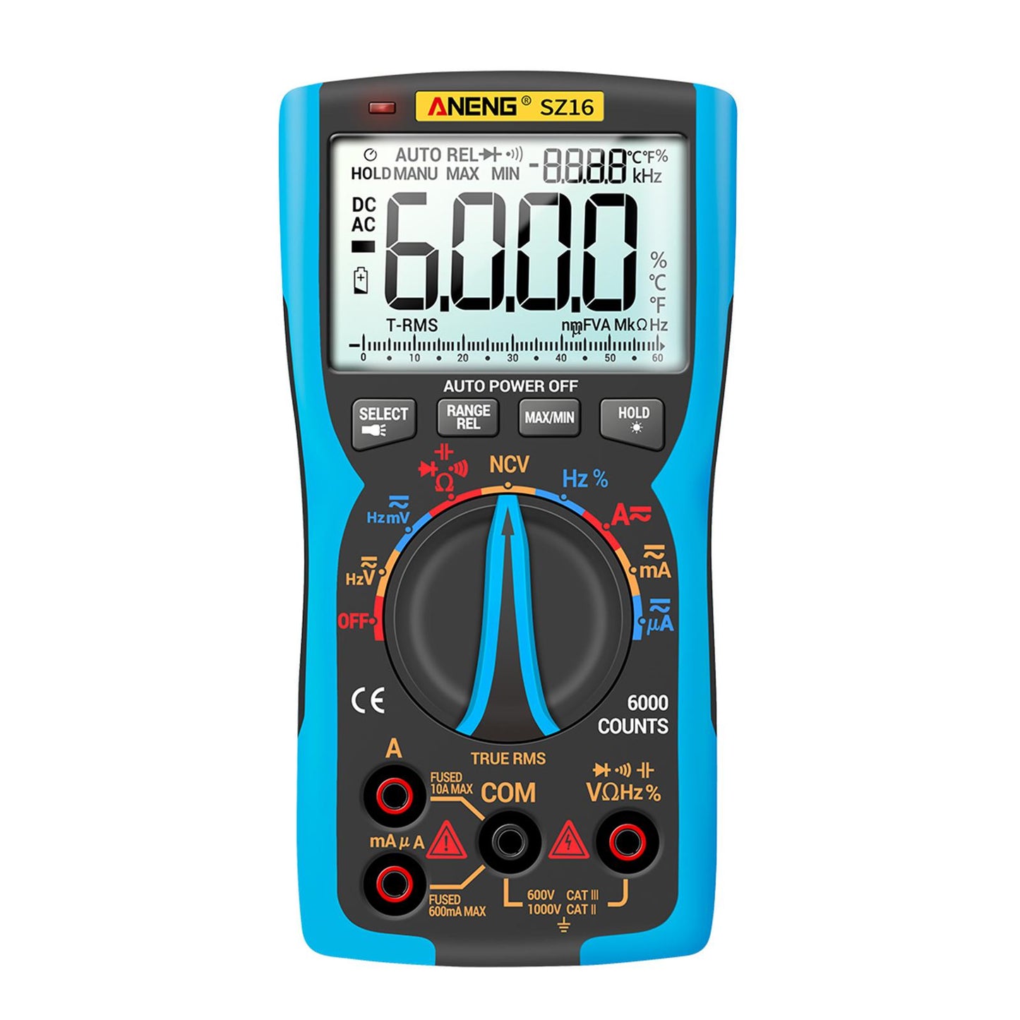 Digital Multimeter DC AC Voltmeter Resistance Detector Blue SZ16