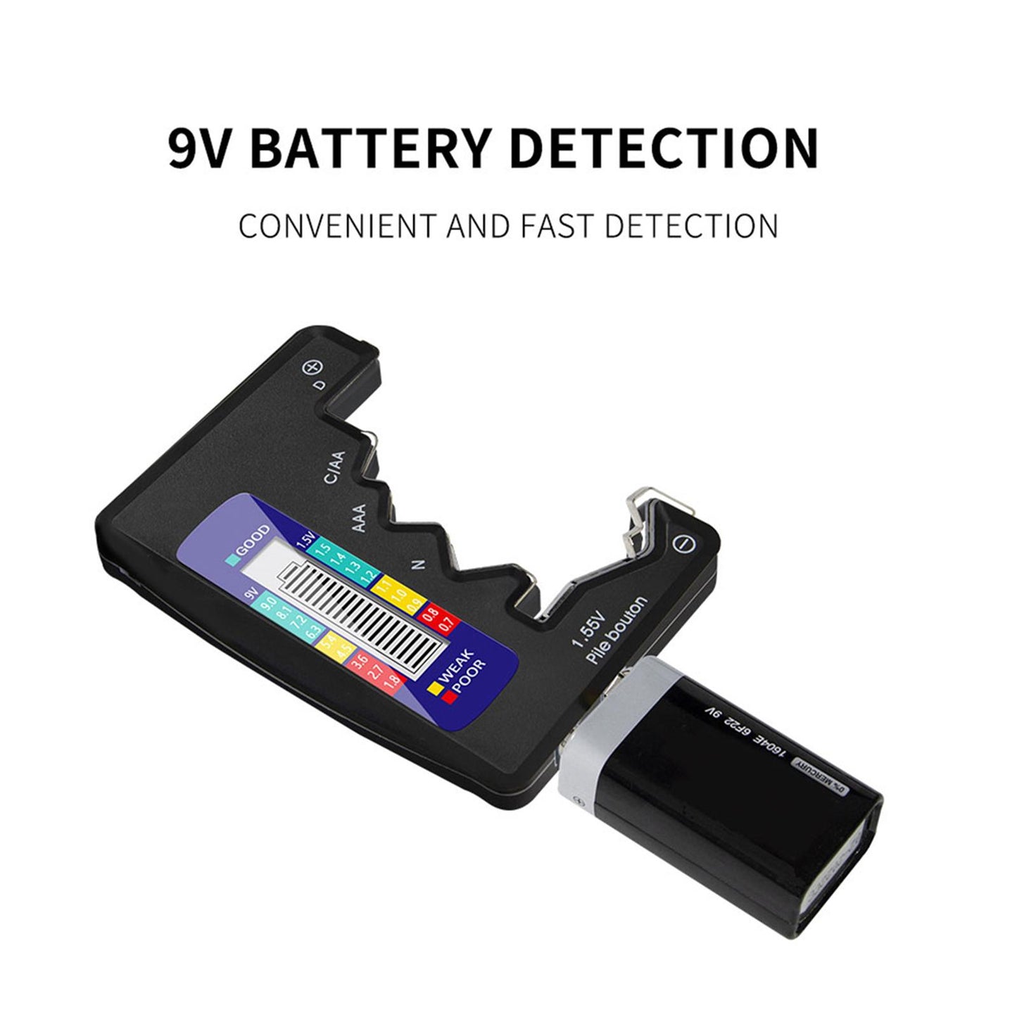 Universal Battery Tester convenient for C D N AA AAA 9V 1.5V Button Cell Black