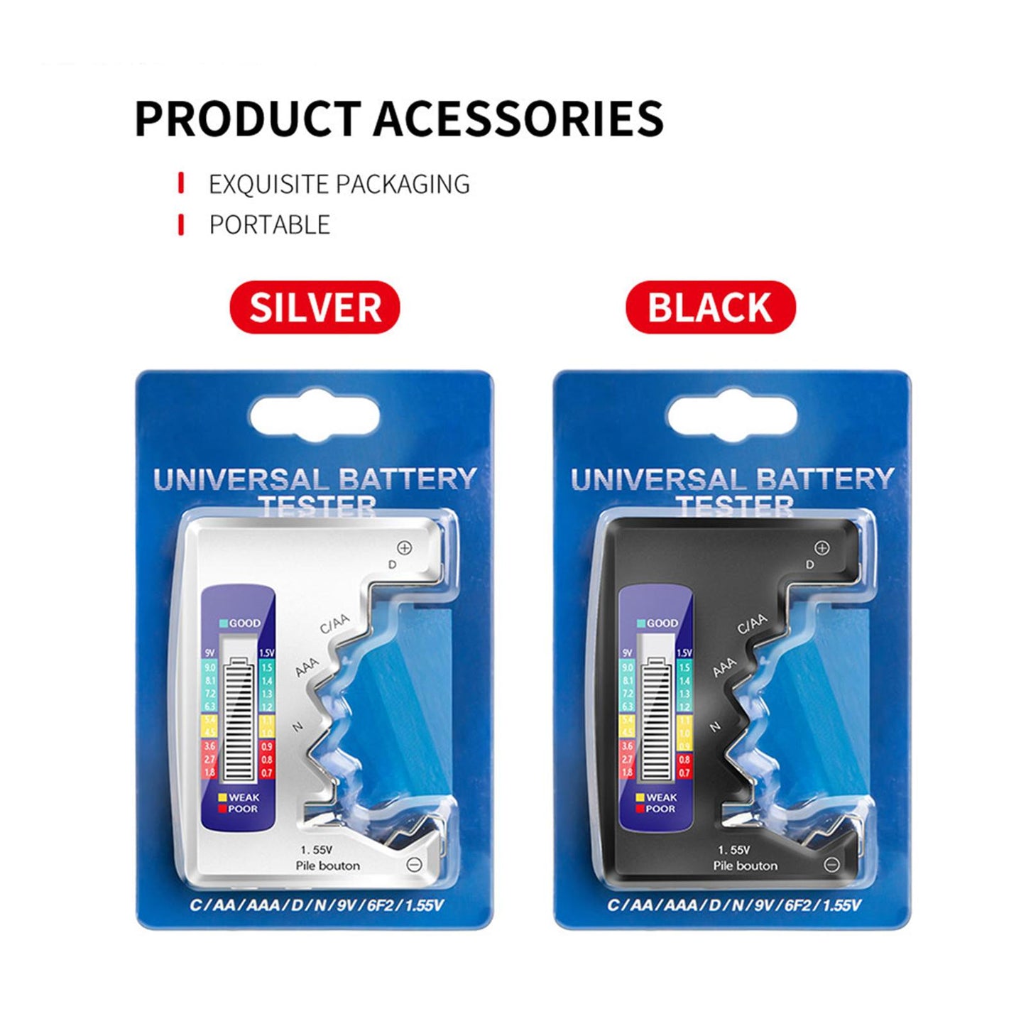 Universal Battery Tester convenient for C D N AA AAA 9V 1.5V Button Cell Black