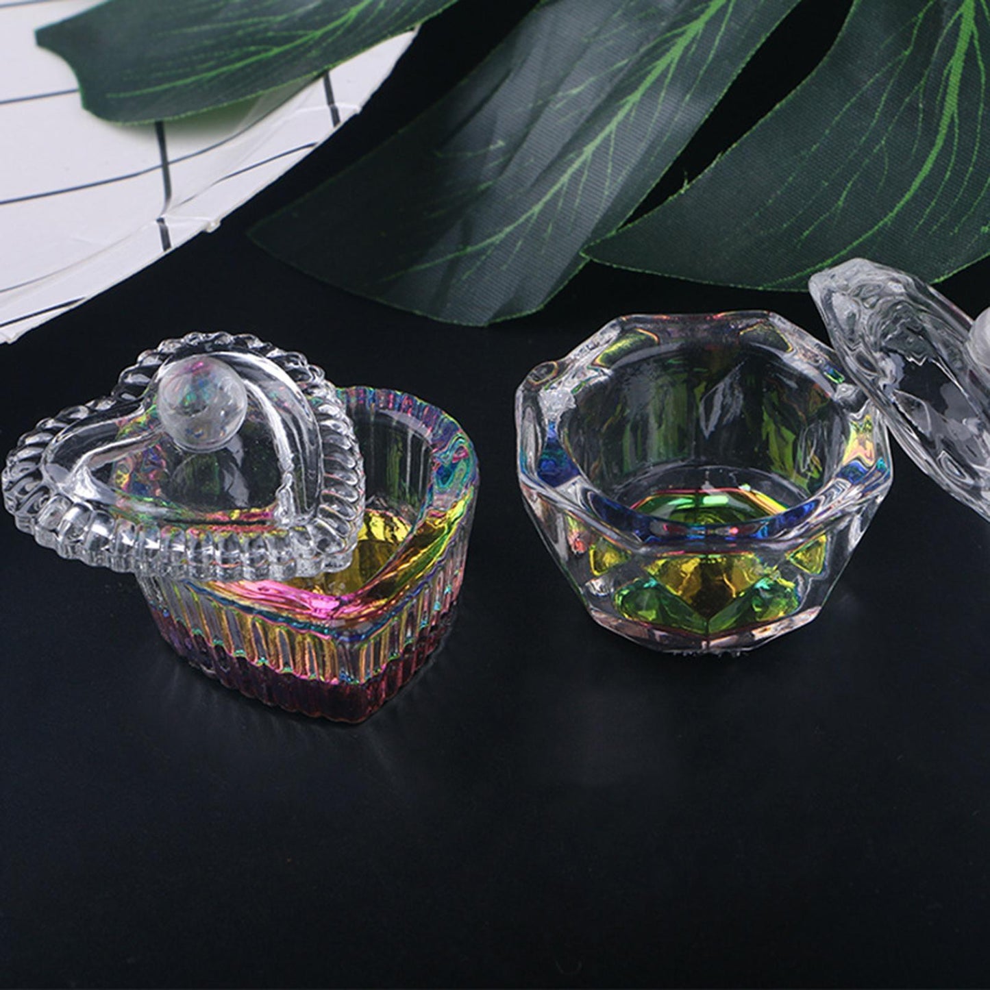 Acrylic Liquid Powder Dappen Dish  with Lid octagonal 1.6x1.65in