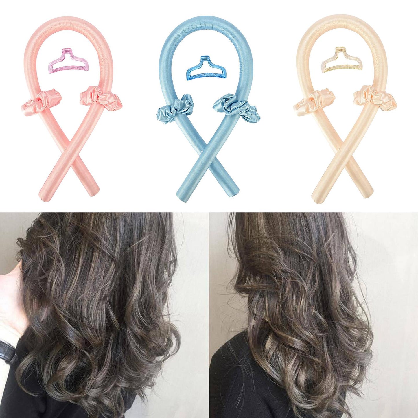 Sleeping Heatless Curling Rod Headband Curler Women Hair Rollers Soft Blue