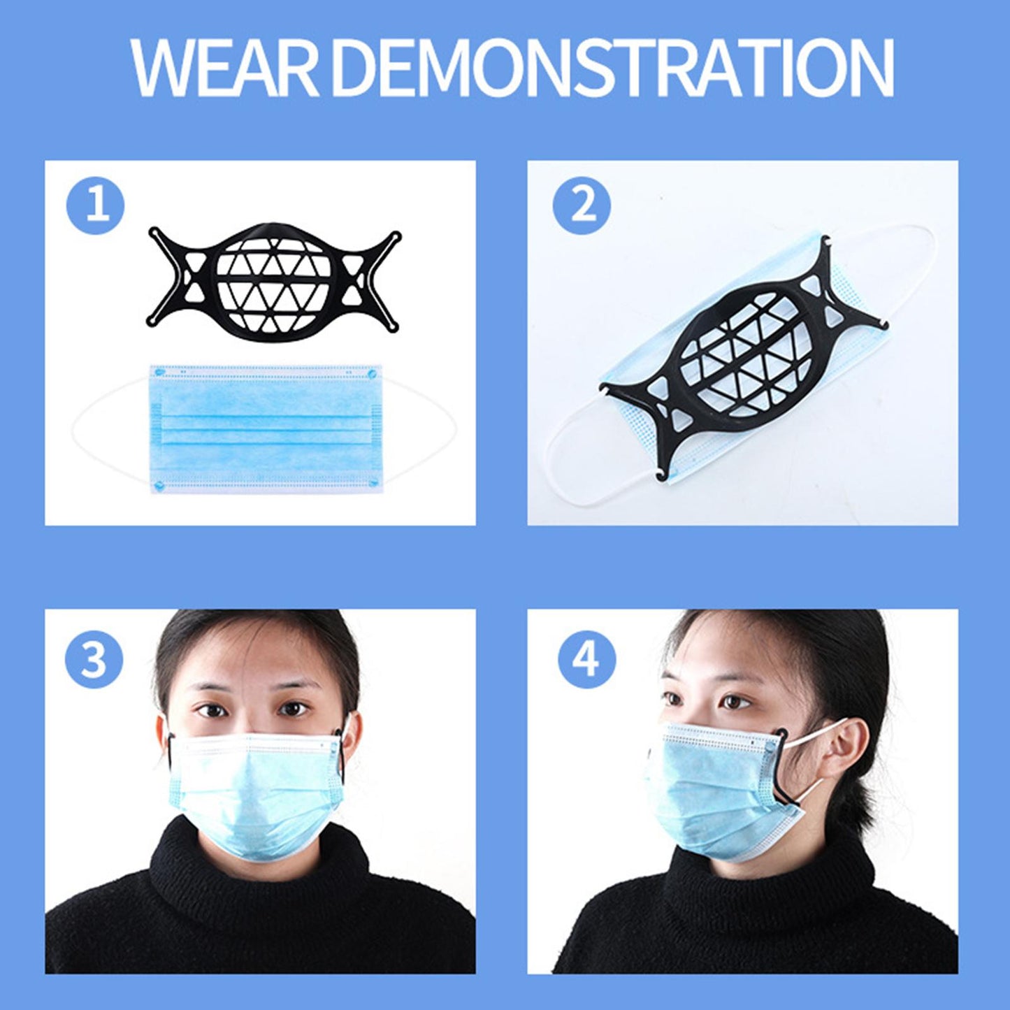 3D Mask Bracket Inner Support for More Breathing Space Reusable black